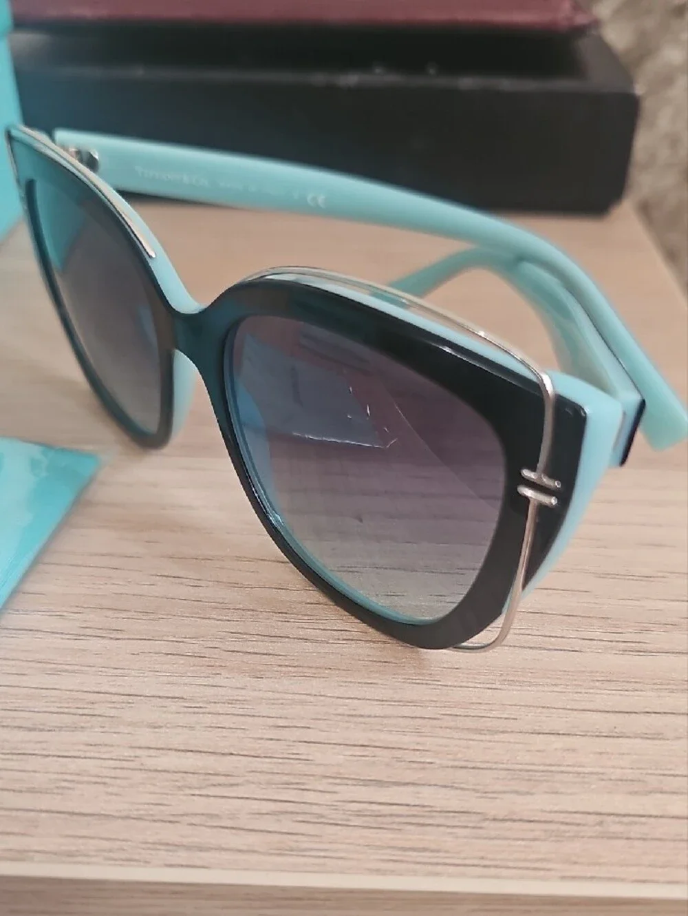 Tiffany & Co. Cat Eye Sunglasses In Robin's Egg Blue with Metal Double 